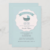 Blue Baby Carriage Baby Shower Einladung (Vorne/Hinten)