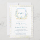 Blue Baby Carriage Monogram Baby Shooting Einladung (Vorderseite)