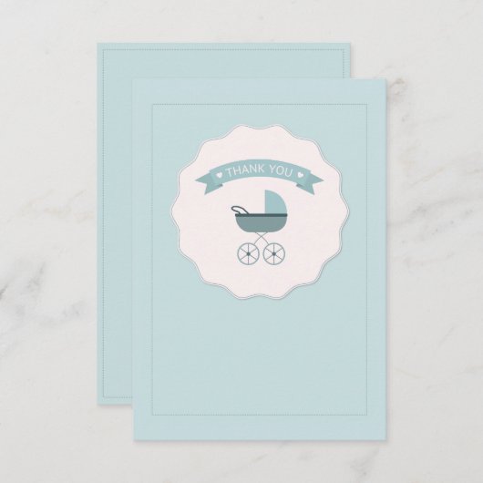 Blue Baby Carriage Vielen Dank Notecard Mitteilungskarte (Vorne/Hinten)