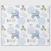 Blue Baby Carriage Watercolor Babydusche Geschenkpapier (Flach)