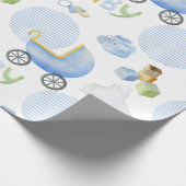 Blue Baby Carriage Watercolor Babydusche Geschenkpapier (Ecke)