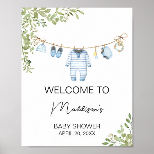 Blue Baby Clothes Baby Dusche Willkommen Poster (Vorne)