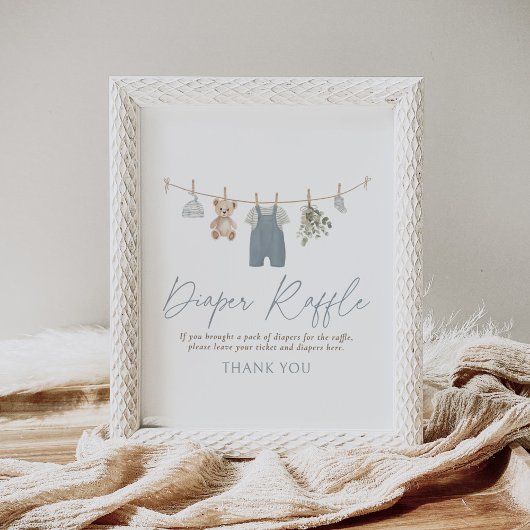 Blue Baby Clothes Baby Shower Diaper Raffle Sign Poster