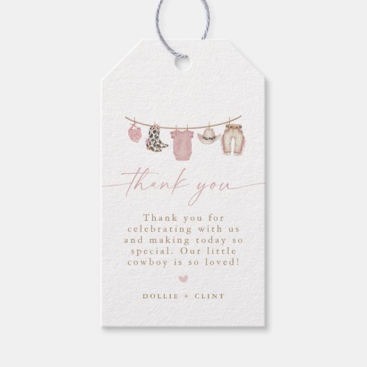 Blue Baby Clothesline Little Cowboy Baby Shower Geschenkanhänger (Vorderseite)