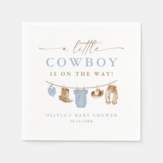 Blue Baby Clothesline Little Cowboy Baby Shower Serviette (Vorderseite)