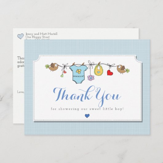 Blue Baby Clothesline | Vielen Dank Postkarte (Vorne/Hinten)