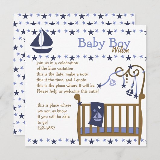 Blue Baby Crib Einladung (Vorne/Hinten)