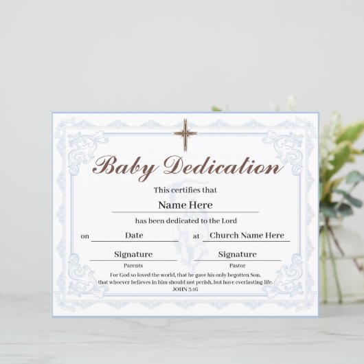 Blue Baby Dedication Certificate (Stehend Vorderseite)