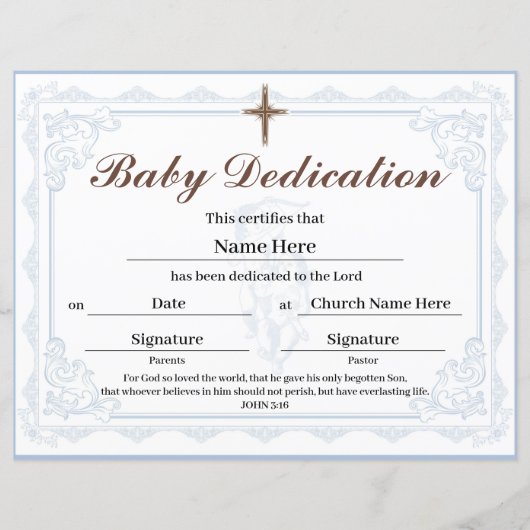 Blue Baby Dedication Certificate (Vorderseite)