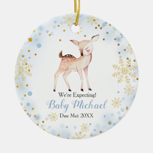 Blue Baby Deer Animal erwarten wir Eltern Keramik Ornament (Vorne)