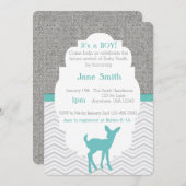 Blue Baby Deer Burlap Zickzack Baby Dusche Einladu Einladung (Vorne/Hinten)