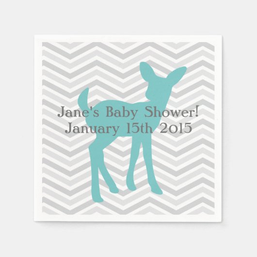 Blue Baby Deer und Grau Zickzack Napkins Serviette (Vorderseite)