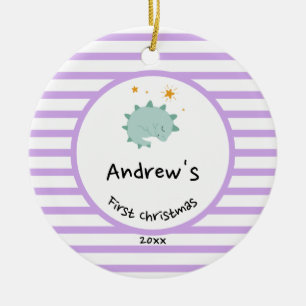Blue Baby Dino Erste Lila Weihnachtsreifen Keramik Ornament