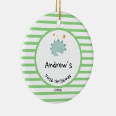 Blue Baby Dino | Erste Weihnachts-Grünstreifen Keramik Ornament (Rechts)