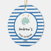 Blue Baby Dino | First Christmas Blue Stripe Chic Keramik Ornament (Links)