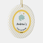 Blue Baby Dino | First Christmas Yellow Polka Dot Keramik Ornament (Rechts)