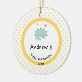 Blue Baby Dino | First Christmas Yellow Polka Dot Keramik Ornament (Links)