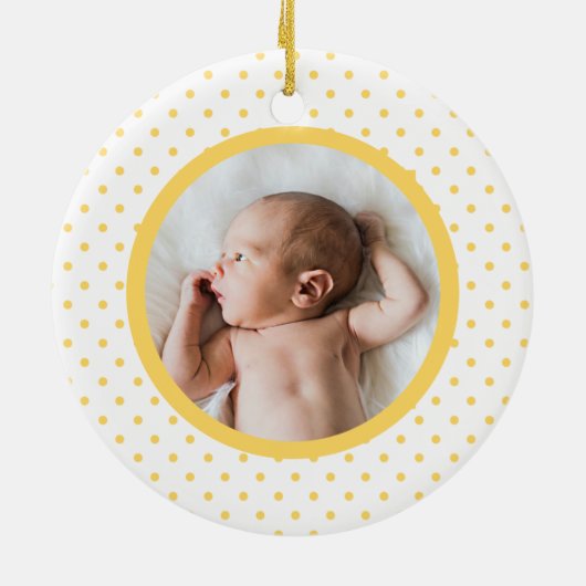 Blue Baby Dino | First Christmas Yellow Polka Dot Keramik Ornament (Hinten)