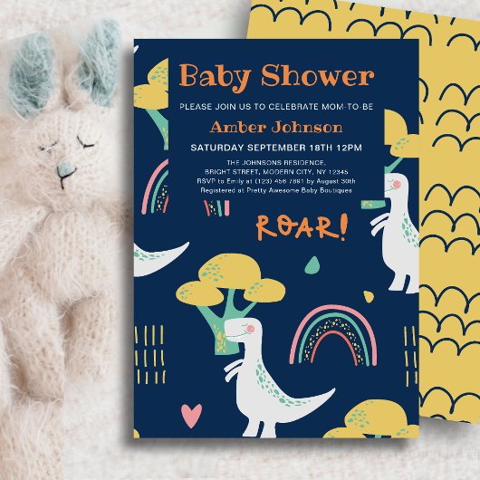Blue Baby Dinosaur Rainbow Niedlich Baby Dusche Einladung