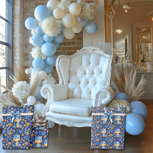 Blue Baby Dinosaurier Yellow & Blue Blumen Geschenkpapier