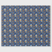 Blue Baby Dinosaurier Yellow & Blue Blumen Geschenkpapier (Flach)