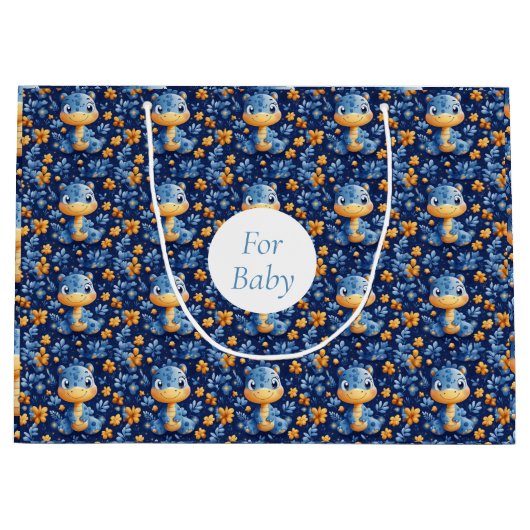 Blue Baby Dinosaurier Yellow & Blue Blumen Große Geschenktüte (Vorderseite)