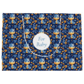 Blue Baby Dinosaurier Yellow & Blue Blumen Große Geschenktüte (Rückseite)