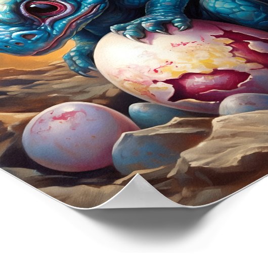 Blue Baby Dragon mit Hatchling Poster (Ecke)