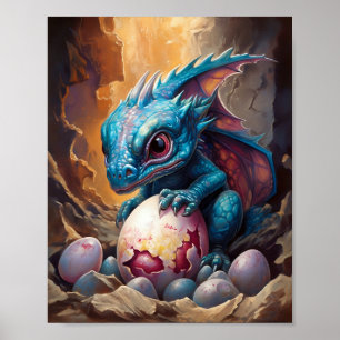 Blue Baby Dragon mit Hatchling Poster