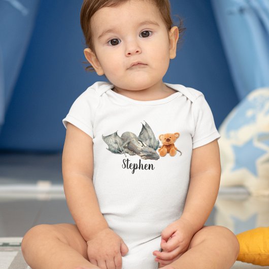 Blue Baby Dragon mit Teddy Bear Baby Strampler