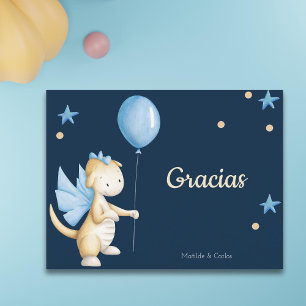 Blue Baby Dragon Spanish Danke Baby Dusche Postkarte