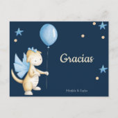 Blue Baby Dragon Spanish Danke Baby Dusche Postkarte (Vorderseite)