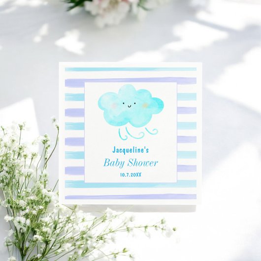 Blue Baby Dusche Aquarellstreifen Papier Napkin Serviette