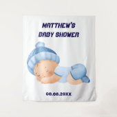 Blue Baby Dusche, Baby Boy Party Hintergrund Wandteppich (Vorderseite)
