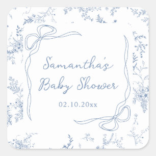 Blue Baby Dusche Bläserbow Quadratischer Aufkleber