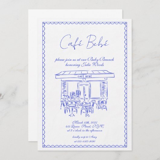 Blue Baby Dusche Einladung | Brunch-Einladung (Vorne/Hinten)