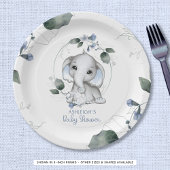 Blue Baby Dusche Elephant Watercolor Grüne Pappteller