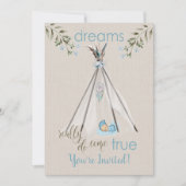 Blue Baby Dusche für Boys Boho DreamCatcher Tipi Einladung (Vorderseite)