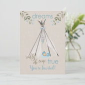 Blue Baby Dusche für Boys Boho DreamCatcher Tipi Einladung (Stehend Vorderseite)