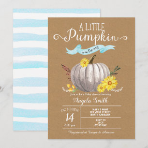 Blue Baby Dusche Litenkürbis Fall Invite Einladung
