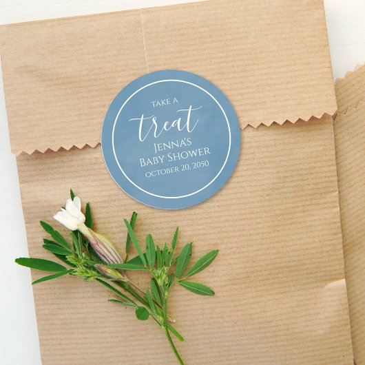 Blue Baby Dusche Minimalistische Kalligraphieschri Runder Aufkleber