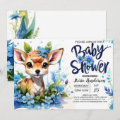 Blue Baby Dusche mit Woodland Adventure für Boy Einladung (Vorne/Hinten)