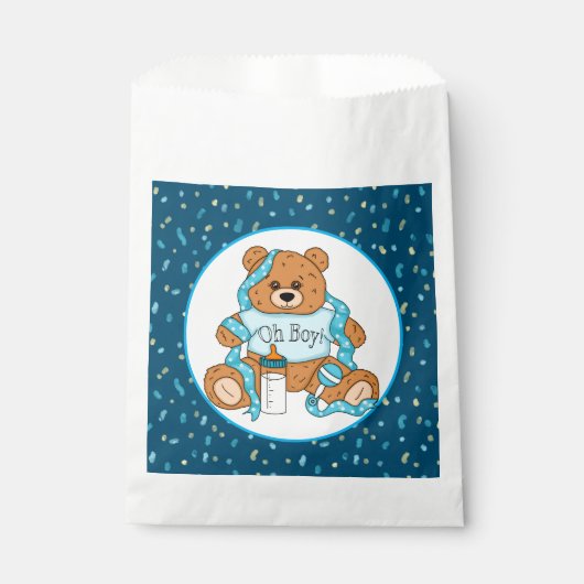 Blue Baby Dusche Oh Boy Teddy Bear Geschenktütchen (Vorderseite)