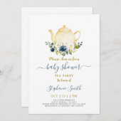 Blue Baby Dusche Par-Tea Einladung (Vorne/Hinten)