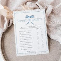 Blue Baby Dusche Spring Floral Bow Game Card