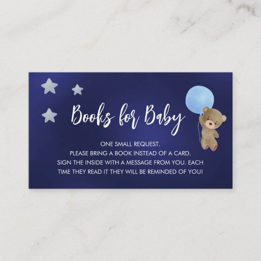 Blue Baby Dusche Teddybook Anfrage Begleitkarte (Vorderseite)