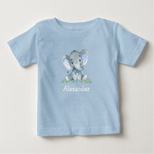 Blue Baby Elephant auf grünem Blau Baby T-shirt