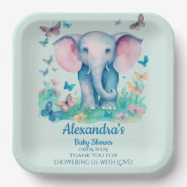 Blue Baby Elephant Baby Dusche Pappteller