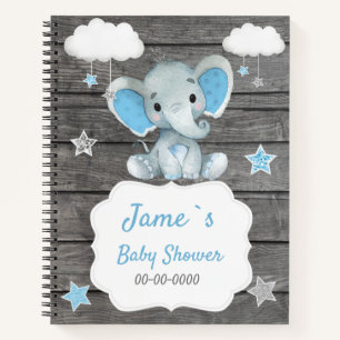 Blue Baby Elephant Book Baby Dusche Rustikal Notizblock