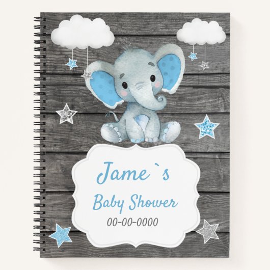 Blue Baby Elephant Book Baby Dusche Rustikal Notizblock (Vorderseite)